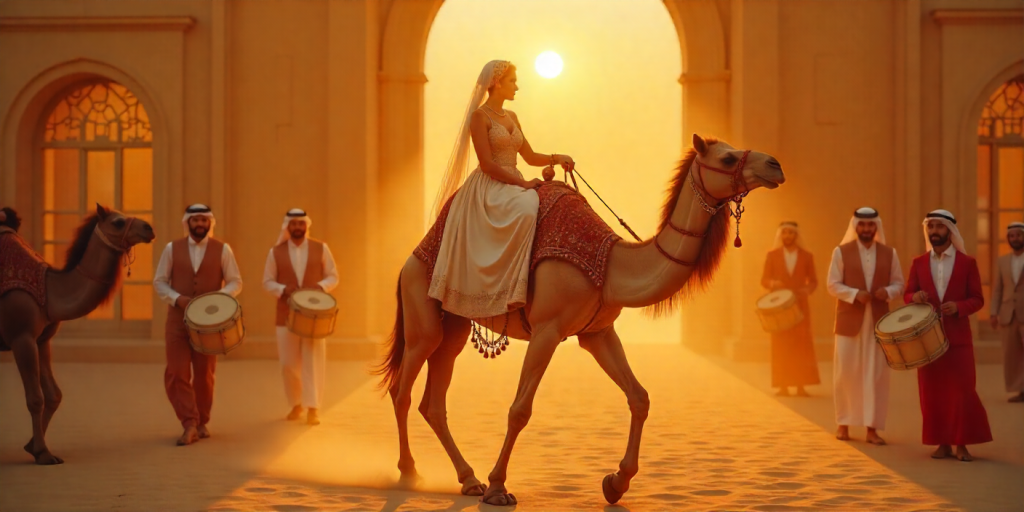 an Arabic bride arrived on camel