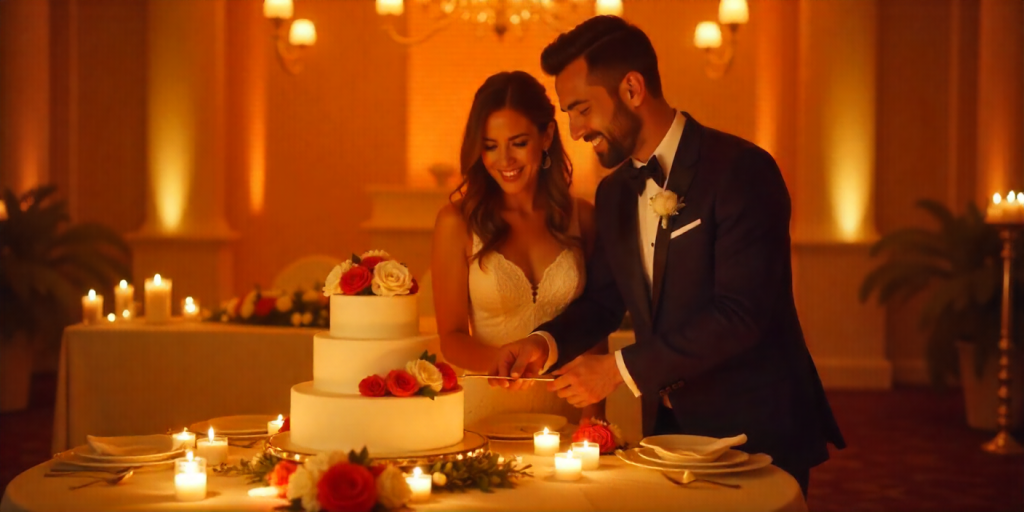 couples cutting wedding cake