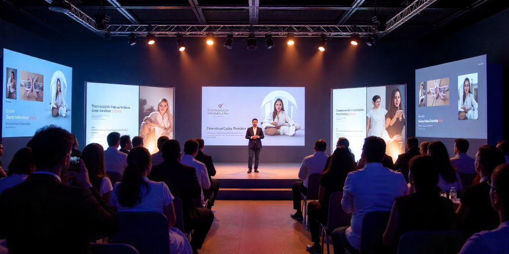 Corporate product launch event in Dubai showcasing modern branding and luxury setup.