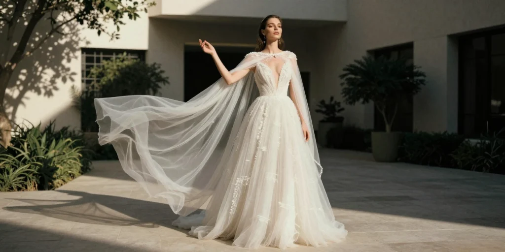 Long-sleeve bridal gown for January weddings in Dubai