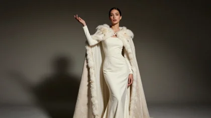 Bridal looks for January weddings in Dubai featuring long-sleeve lace gown